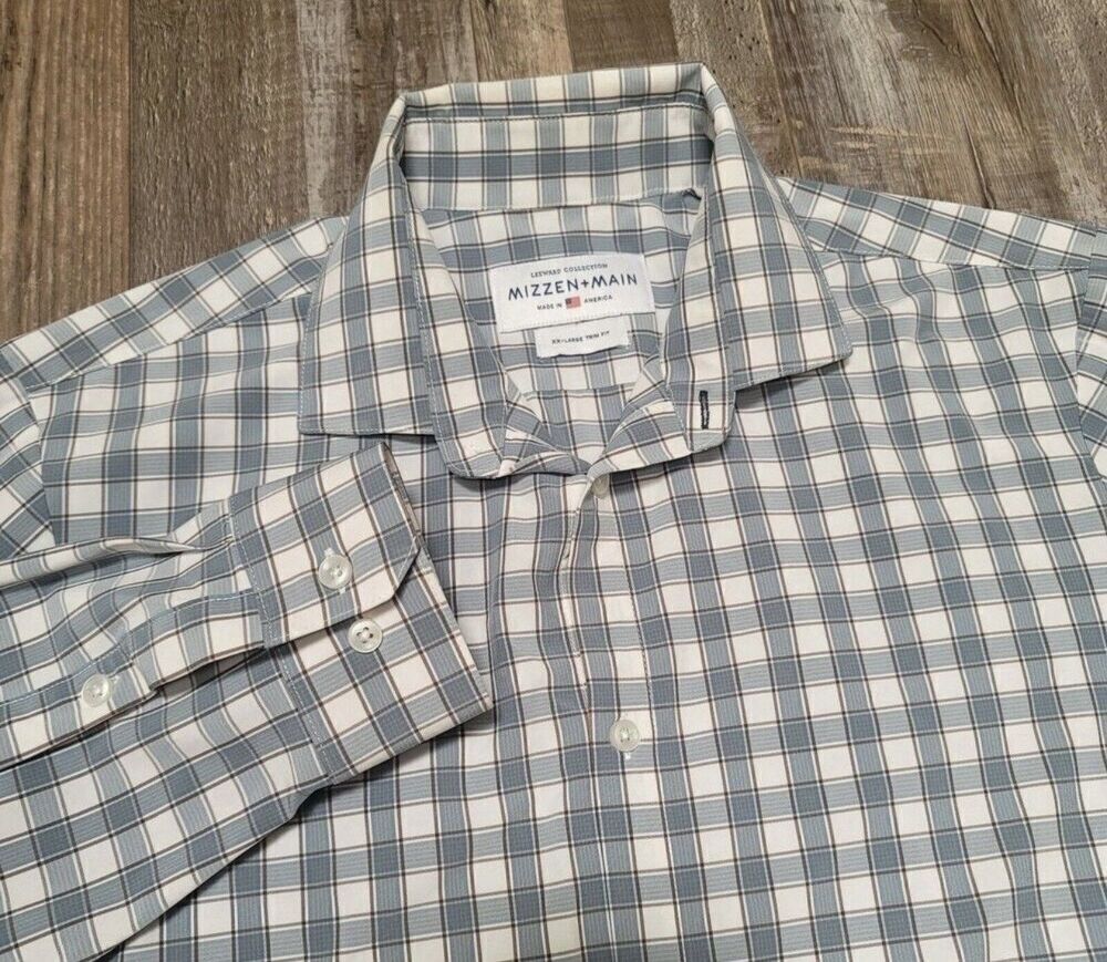 Mizzen + Main Leeward Collection Men's 2XL XXL Trim Fit White Green Plaid